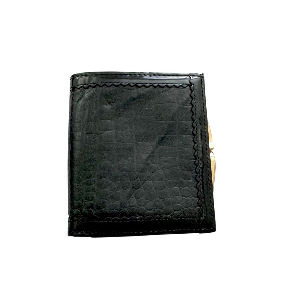 Portolano Black Croc-Embossed Leather Wallet with Kiss-Lock Snap Closure